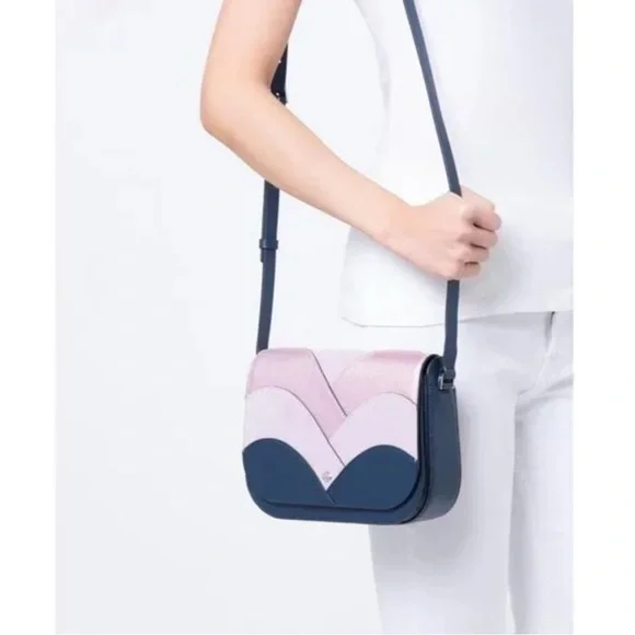 Kate Spade Pink and Blue Bag like new Nadine Patchwork Medium Flap Shoulder Bag - Picture 2 of 14